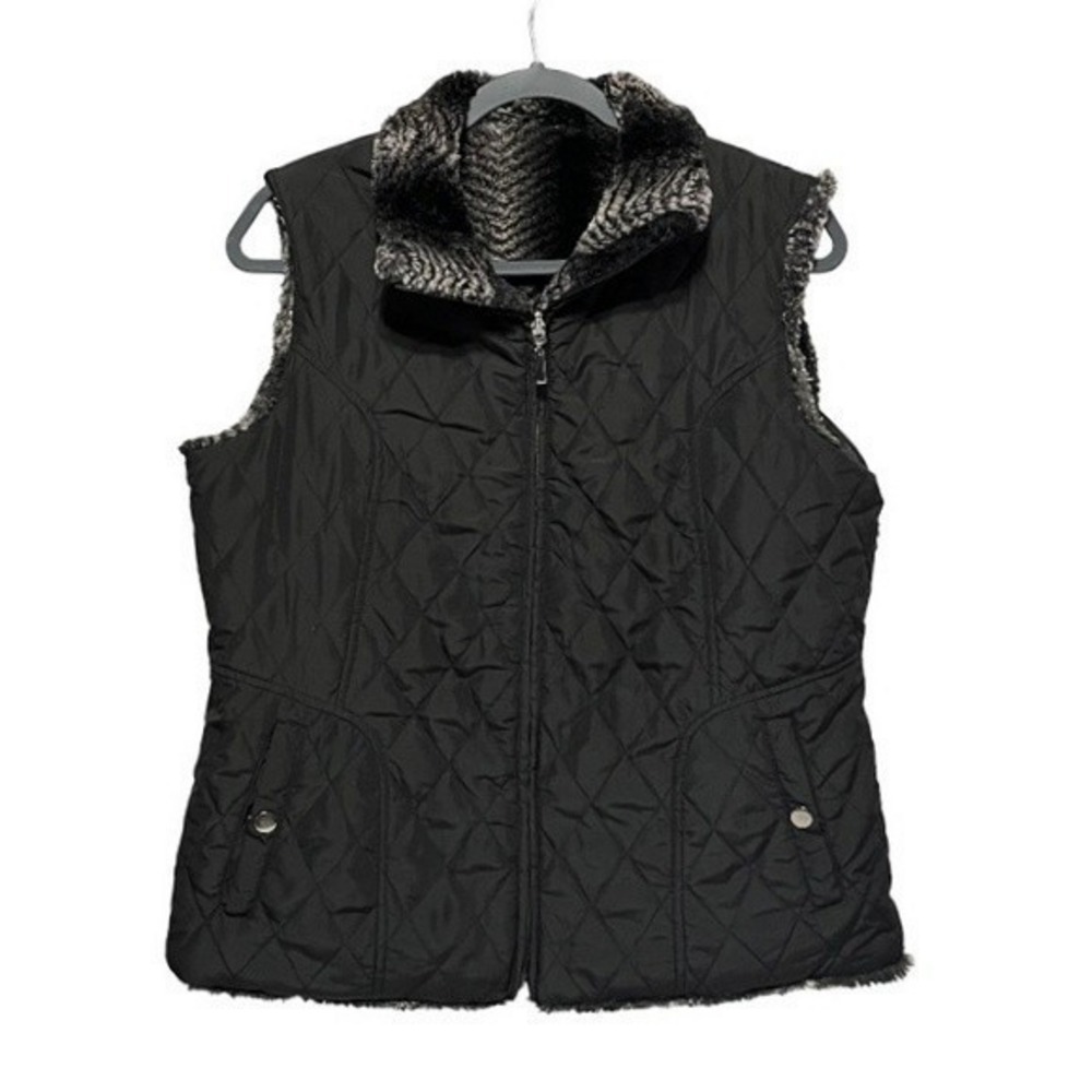 Giacca Reversible Quilted Faux Fur Collar‎ Vest Women's Size L